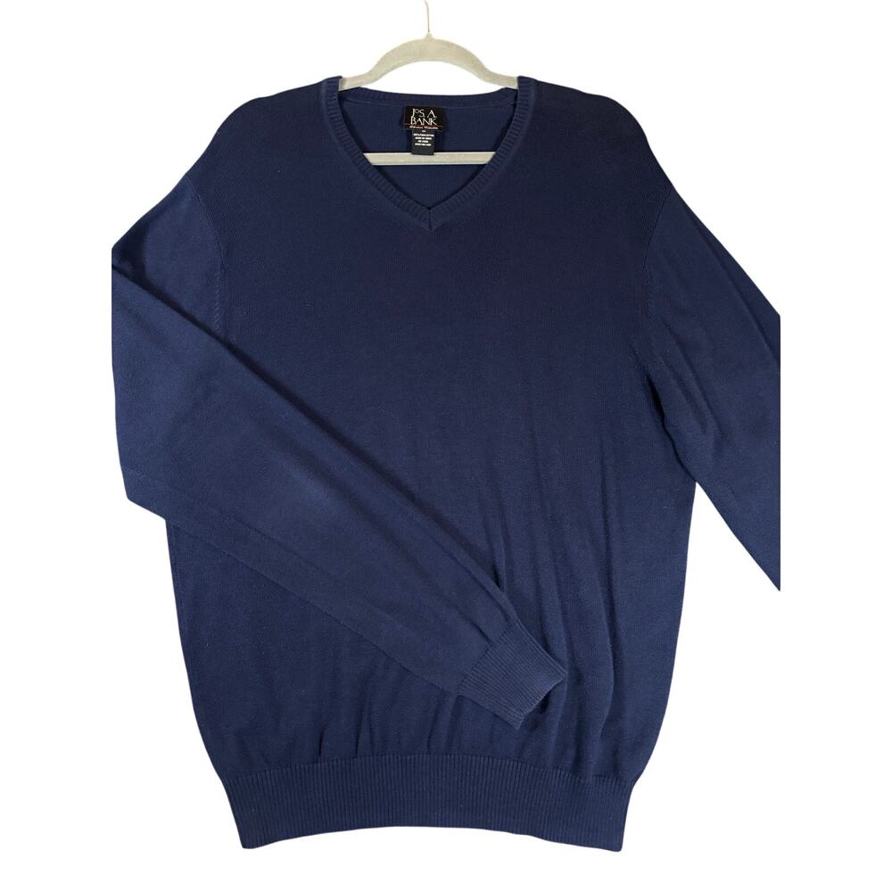 Jos A Bank Signature Collection Navy Pima Cotton V-Neck Sweater M